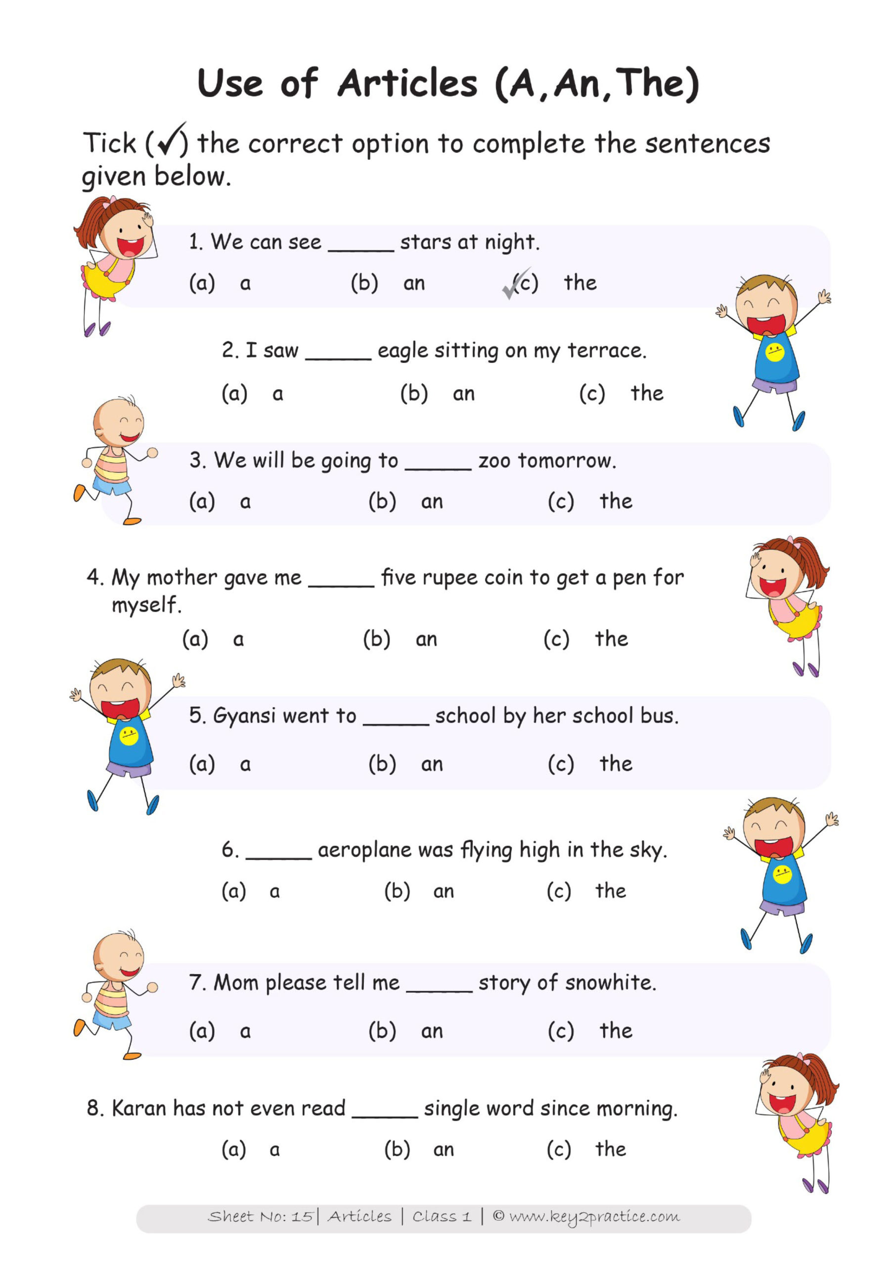 english worksheets grade 1 chapter articles key2practice