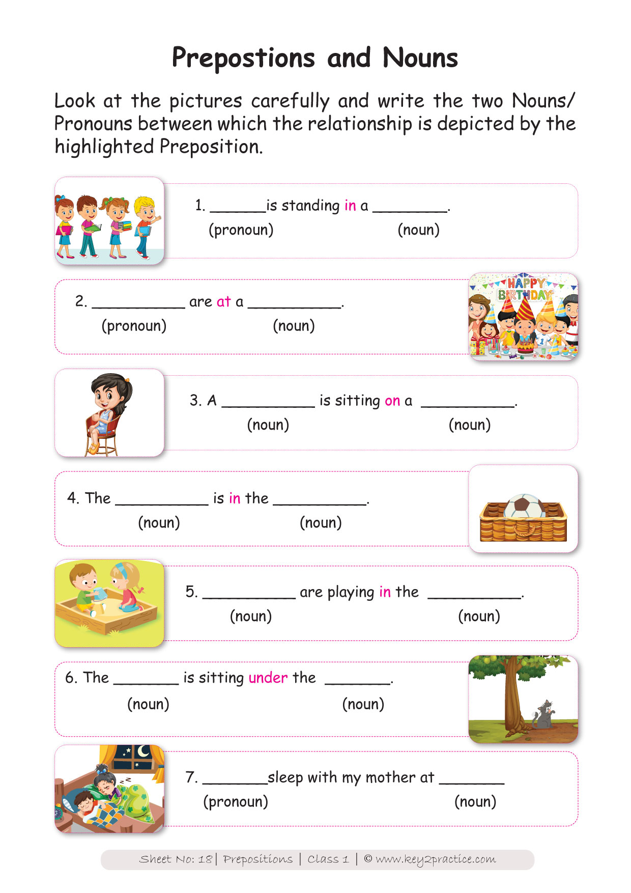 English Worksheets Grade 1 I Prepositions Key2practice Workbooks