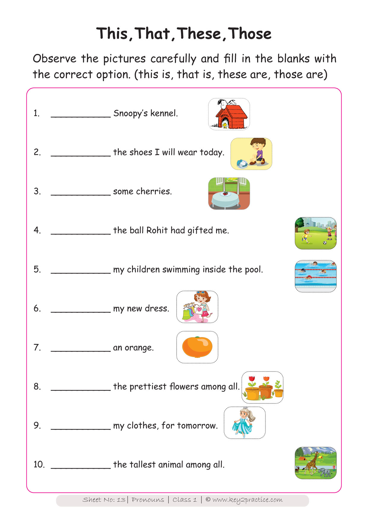 English Worksheets Grade 1 Chapter Pronouns - key2practice Workbooks