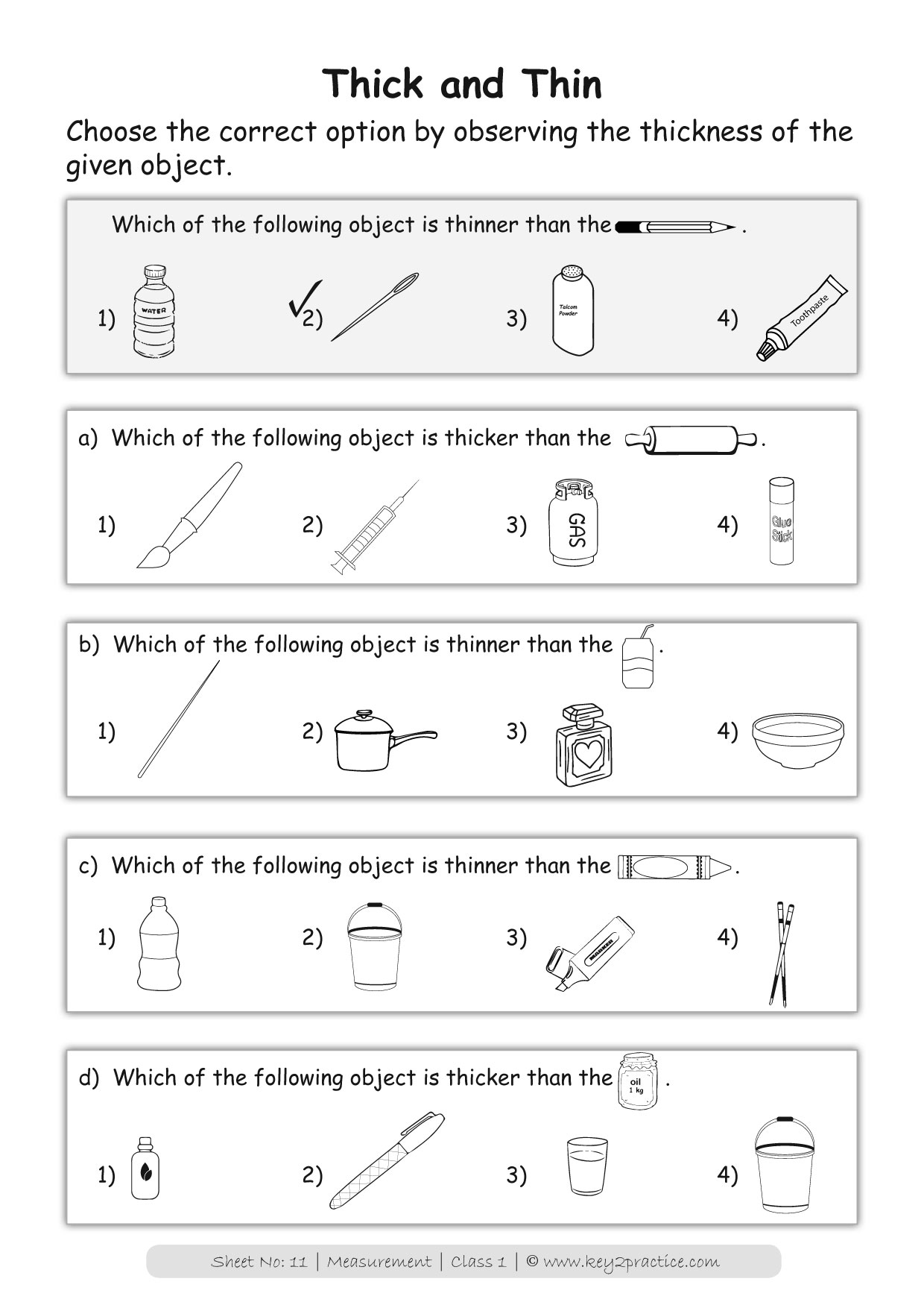 measurements worksheets i grade 1 maths key2practice