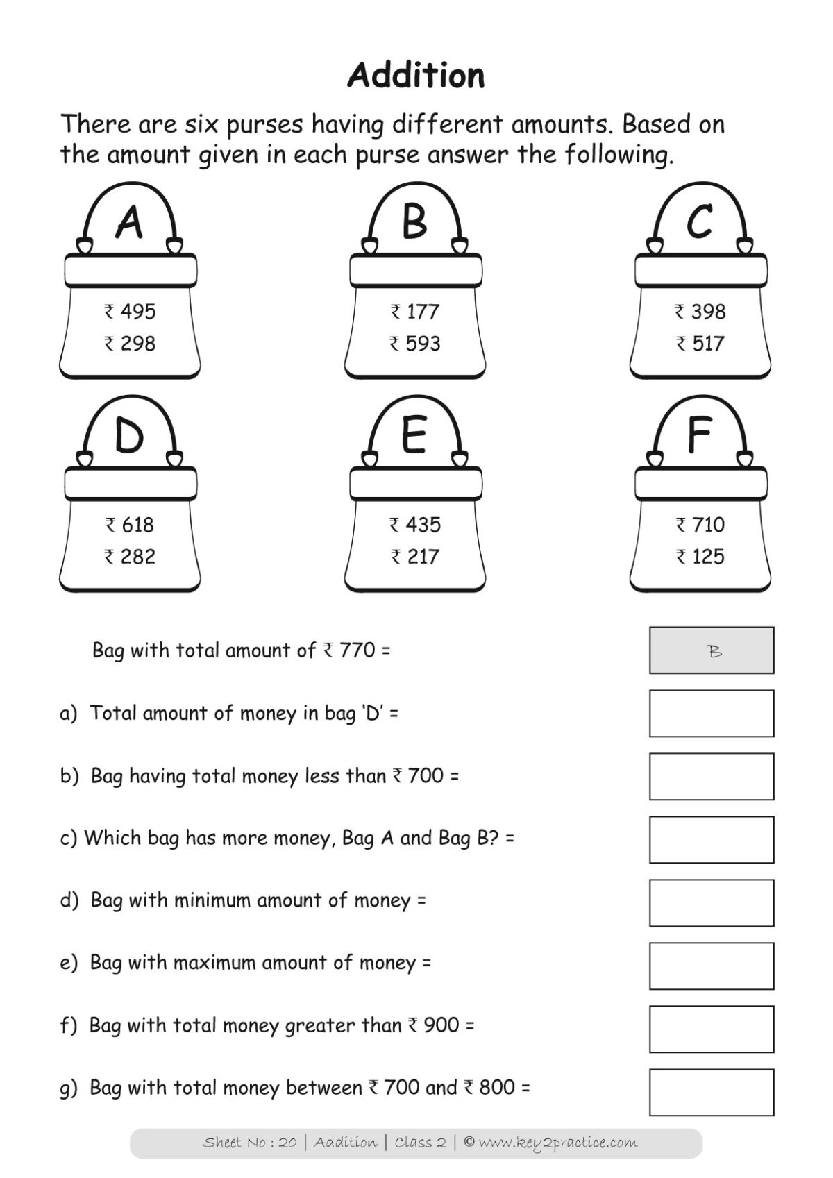 Addition Worksheet For Class 3 Pdf