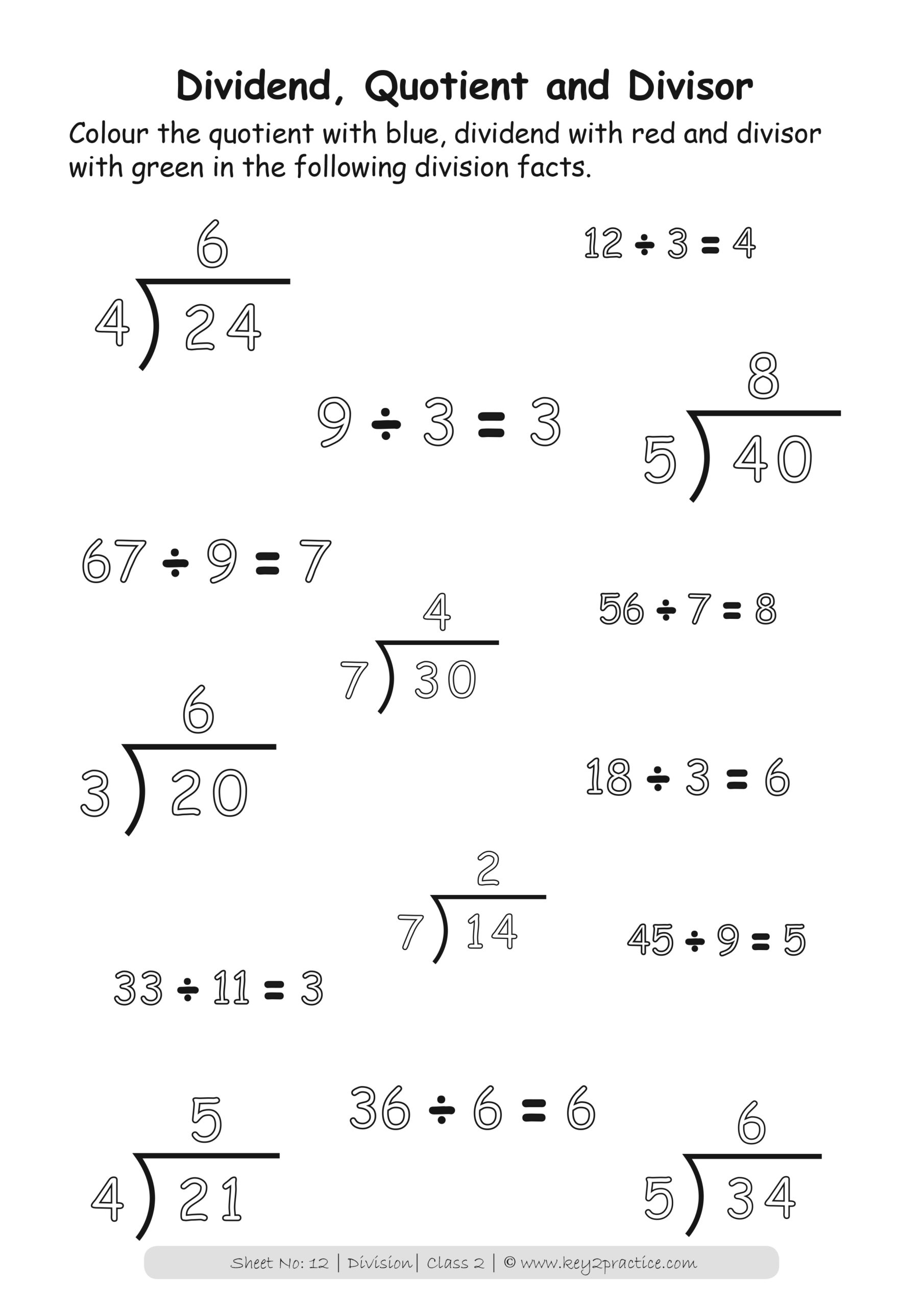 Maths Worksheets On Division For Grade 2 Key2practice Workbooks