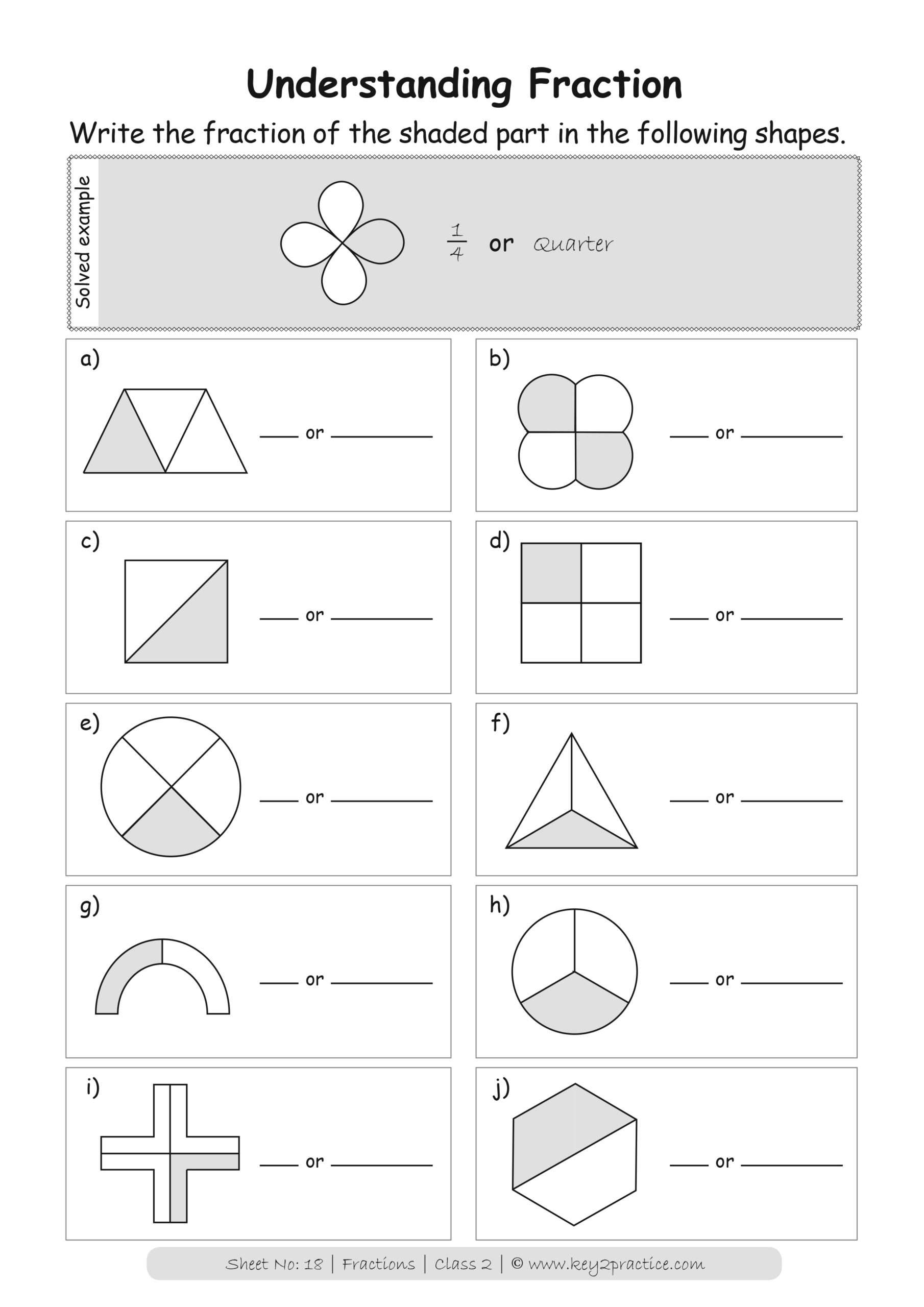 Maths Worksheets On Fractions For Grade 2 Key2practice Workbooks