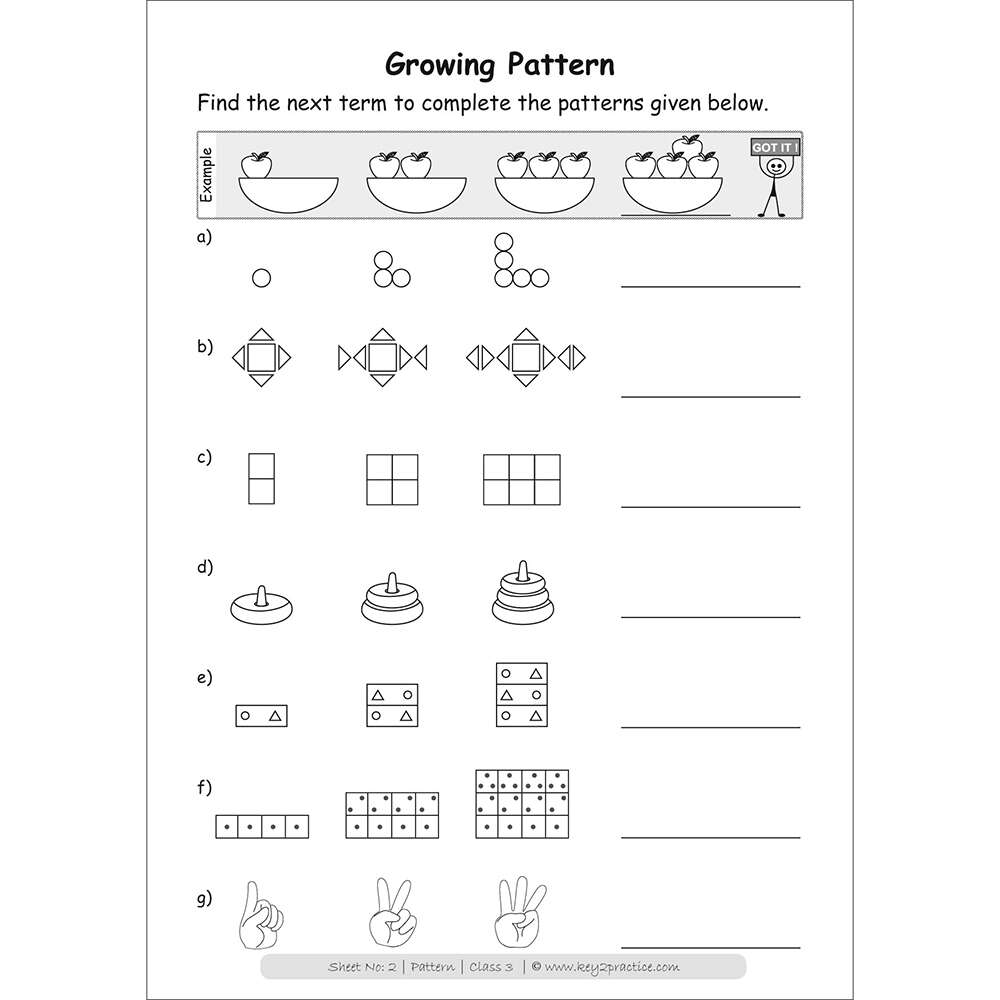 worksheets patterns i maths grade 3 key2practice workbooks