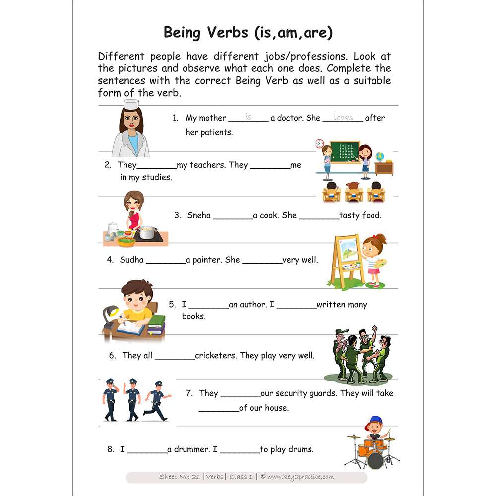 Verb To Be Worksheets For Grade 1 Worksheets For Kindergarten
