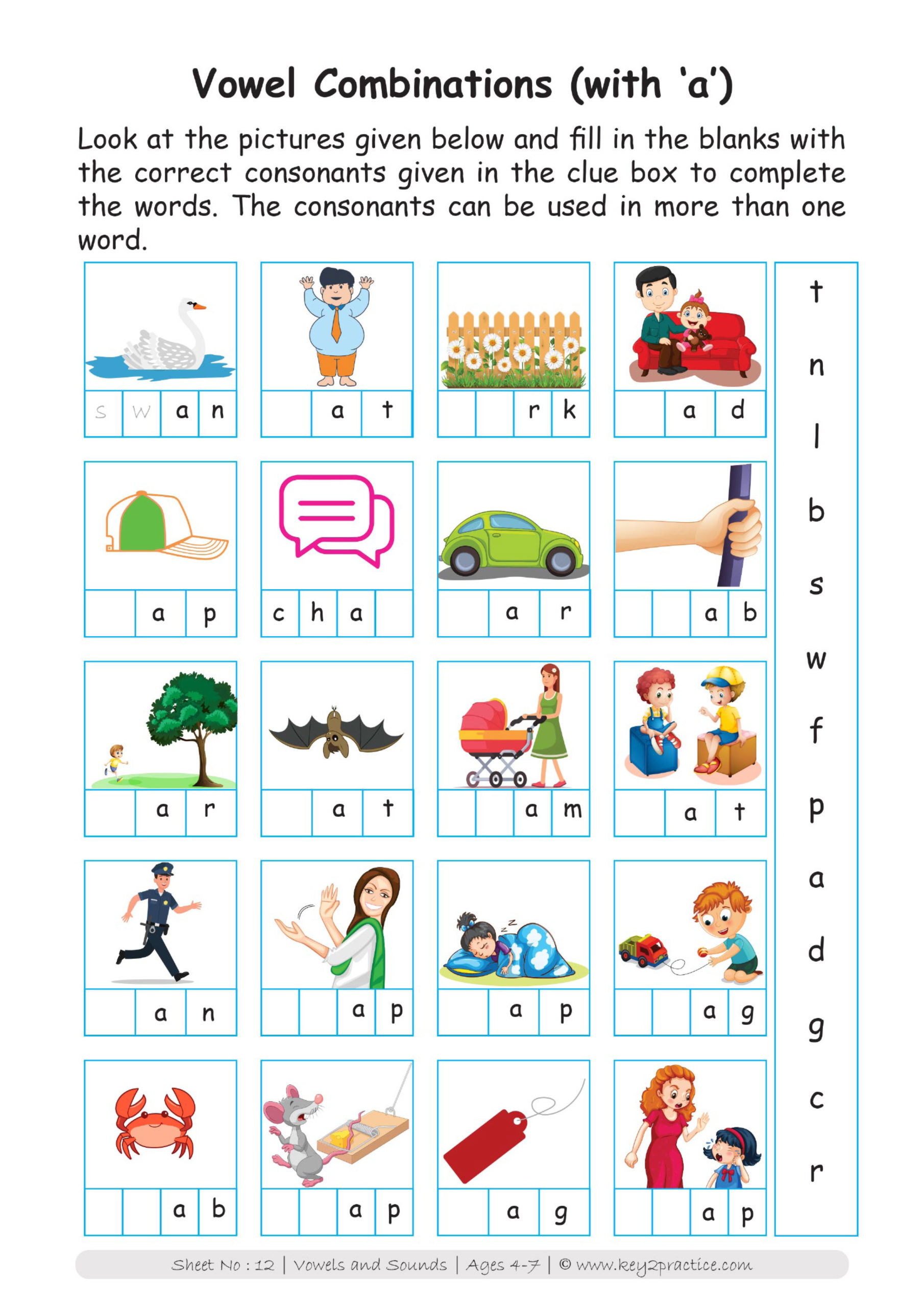 Vowels and Consonants Worksheets I Pre-primary classes - key2practice