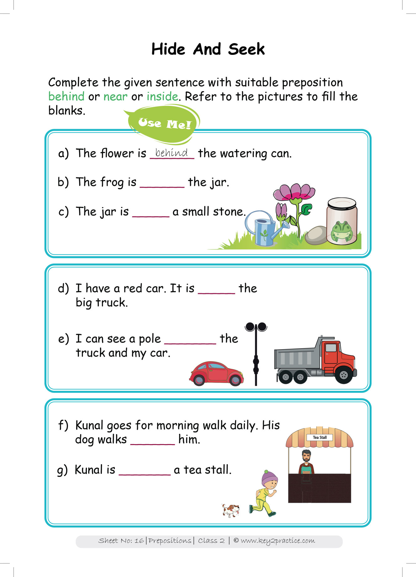 English Grammer Workbook Grade 2 (Prepositions) - key2practice